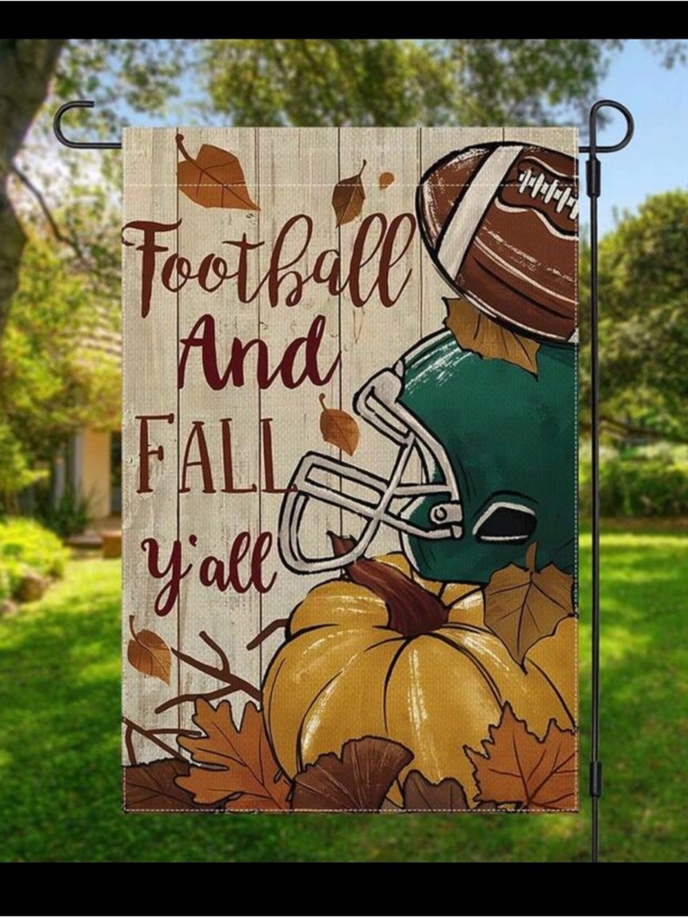 Football and Fall Y'all Garden Flag - Green Helmet & Pumpkin